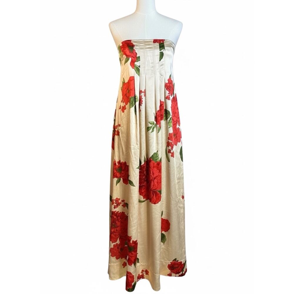 Free People Ethereal Satin Botanical Strapless Maxi Gown Dress Tea Combo Size XL - Picture 4 of 9